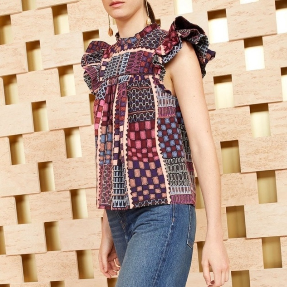 Ulla Johnson Nanna Patchwork Pattern Top Size Xxs… - image 2